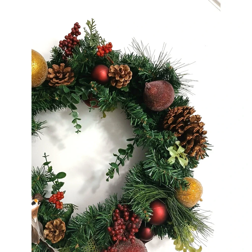Partridge In Pear Tree Winter Door Wreath Realistic Holiday Crystal Fruit Apple